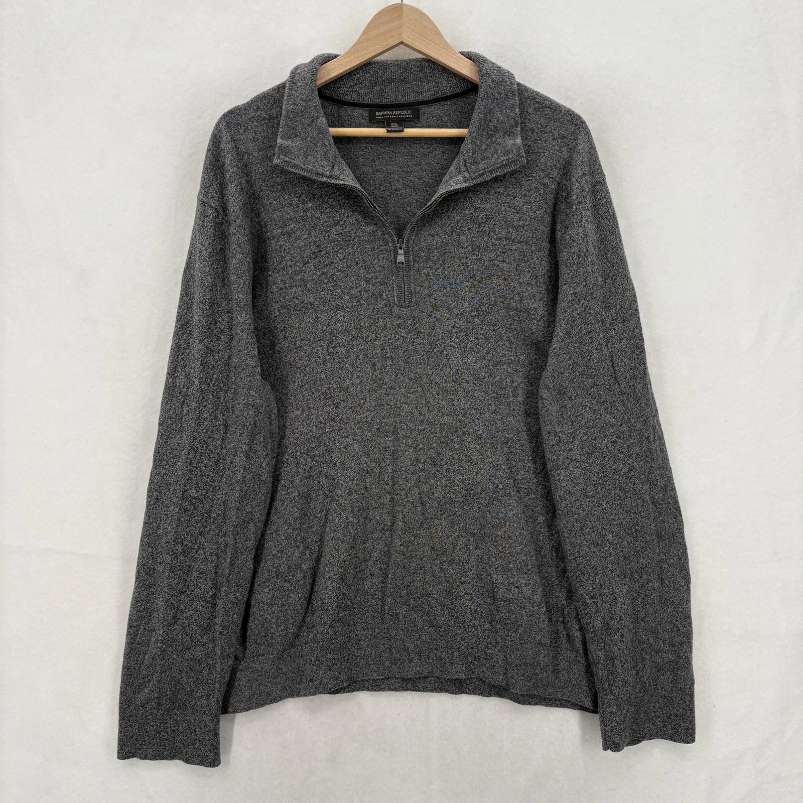 Banana Republic Sweater Mens 2XL Gray Pima Cotton Cashmere 1/2 Zip Mock Neck