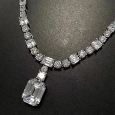 40Ct Emerald Cut Simulated Diamond Women's Tennis Necklace 14K White Gold Plated
