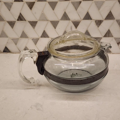 Vtg PYREX Flameware Glass 6 Cup COFFEE TEAPOT #8126-B W Handle & Lid