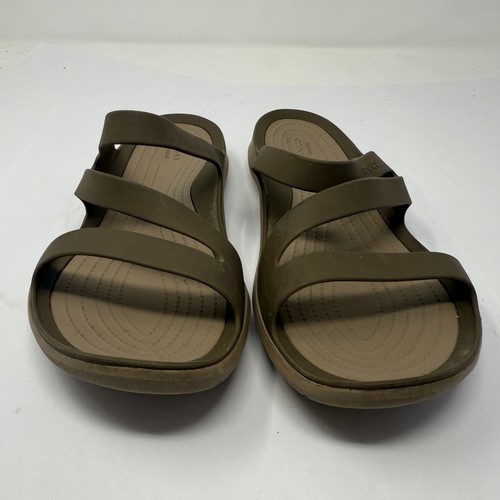 Sandalias Crocs para mujer Swiftwater con tiras marrones cómodas toboganes para mujer 10 zapatos - Imagen 2 de 5
