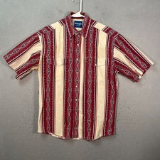 Vintage Wrangler Western Shirt Red Beige Diamond Stripe Mens Size Large