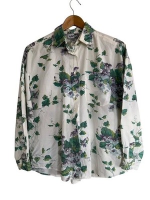 Vintage 90s Krazy Kat Floral Blouse Boxy Button Up LS India Cottagecore Medium