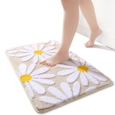 Beige Cute Daisy Bath Mat White Yellow Flower Rug Non Slip 20x32 Inch