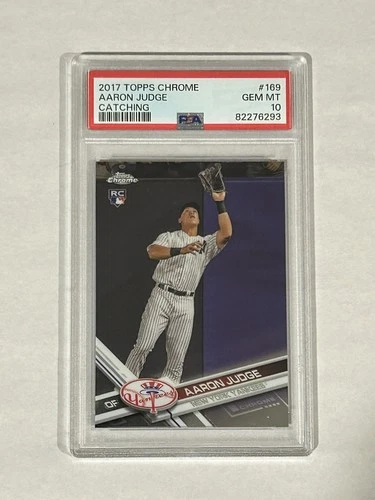 2017 TOPPS CHROME AARON JUDGE PSA 10 Gem Mint #169 ROOKIE CARD Catching Yankees