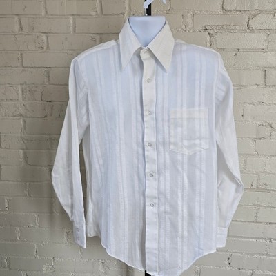 Vintage 70s Montgomery Ward  Dobby Stripe Disco Shirt White Sheer Gauze Retro