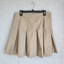 Vtg 90s Womens 16 33" Pleated A-Line Tan Beige Skirt Preppy Academia Schoolgirl