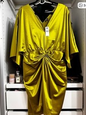Express Satin V-Neck Twist Front Mini Sheath Dress Medium