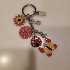 COACH Vintage Butterfly Lady Bug Flower Bag Charm Keychain JAPAN
