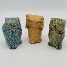 SET OF 3 CERAMIC OWLS  SPEAK NO EVIL HEAR NO ...