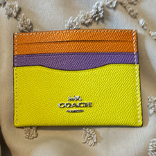 Coach Leather Colorblock ID/Document Holder Card Case Logo Yellow Orange Purple