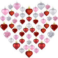Valentines Day Heart Shaped Ornaments, Classic Red Pink Silver Hanging 54pcs