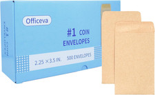 Budgenix 1 500 Pcs Small Coin Envelopes 2.25" x 3.5" With Gummed Flap Brown New