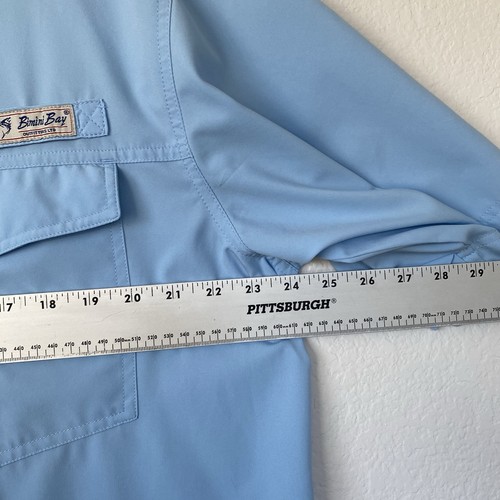 Mens Bimini Bay Blue Button Down Short Sleeve Shirt Size Large Pockets Fishing - Picture 6 of 9