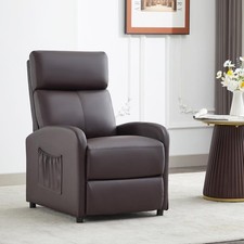 Comfy Push Back Recliner Chair PU Leather sofa w/ Lumbar Support Leg Rest-Brown