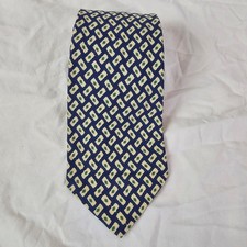 Polo Ralph Lauren Mens Silk Tie Navy Blue Geometric Diamond Pattern Made in USA