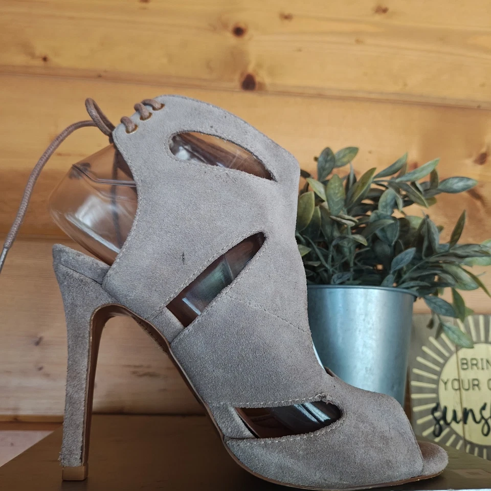 Sandalias Matiko Taupe Gamuza Cuero Gladiador Enjaulado Tacones con Cordones Talla 36 Foto 4 de 4