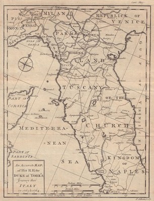 Eine genaue Karte seiner RH Reise des Herzogs von York durch Italien... GIBSON 1764