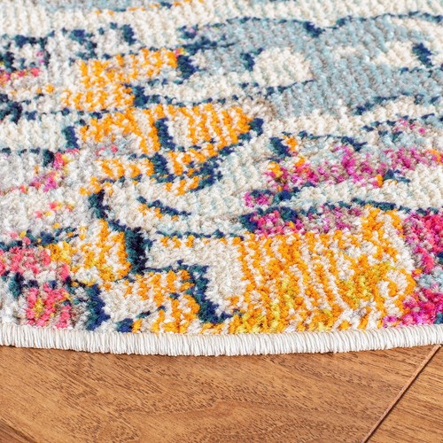 SAFAVIEH Madison Collection 6'7" Round Area Rug Light Blue Orange Modern - Picture 3 of 7