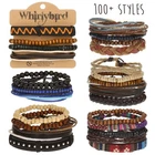 Men's Whirlybird Stacker Leather Bracelet Surf Multi Row Layer Stack Wristband