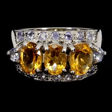925 Sterling Silver Ring Oval Citrine 7x5mm Tanzanite Natural Gemstone Jewelry