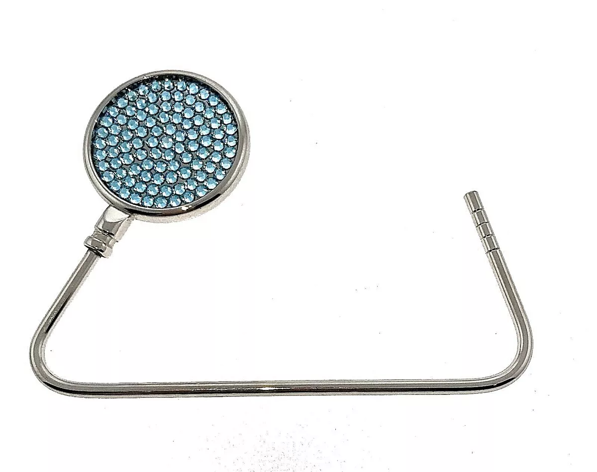 Purse Hanger Blue Crystal Round Handbag Hook Portable Table w Swarovski  Crystals