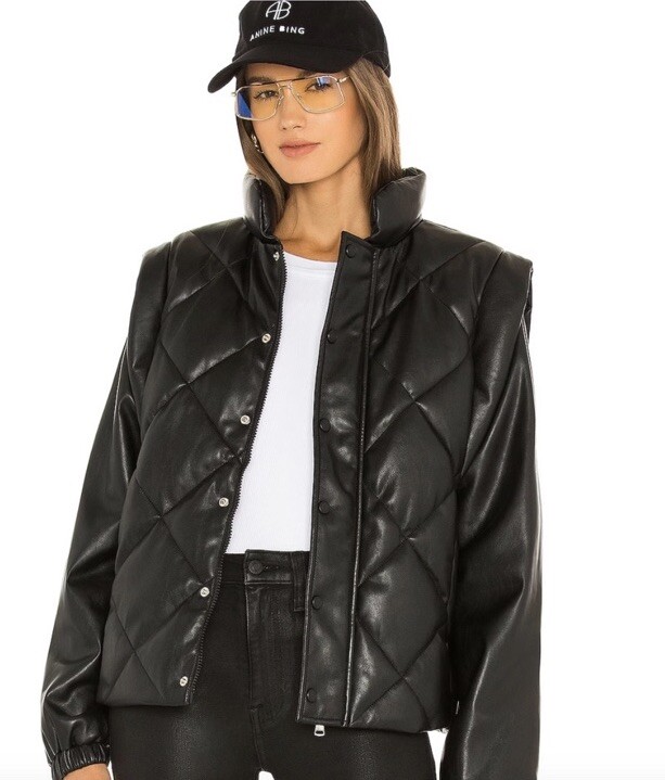 $249 Pistola Women's Black Callista Quilted Faux-Leather Jacket Coat Size XS