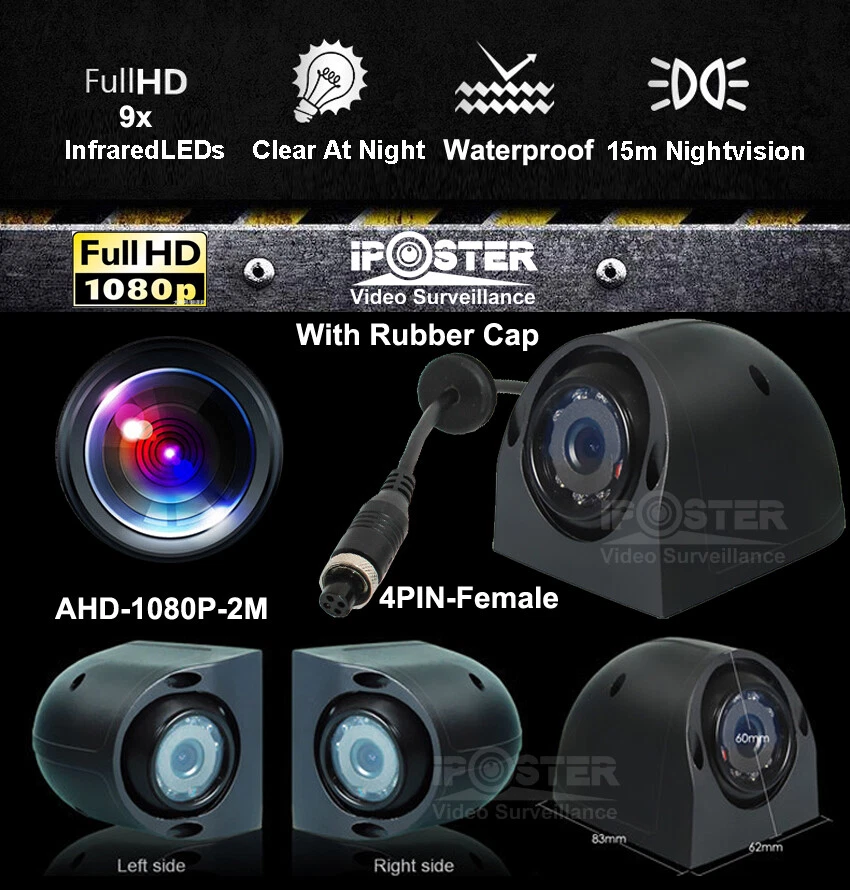 9" Quad DVR Monitor 4x 1080P 4PIN AHD Front/Sides/Rear View Camera Kit For Truck - Image 3 of 4