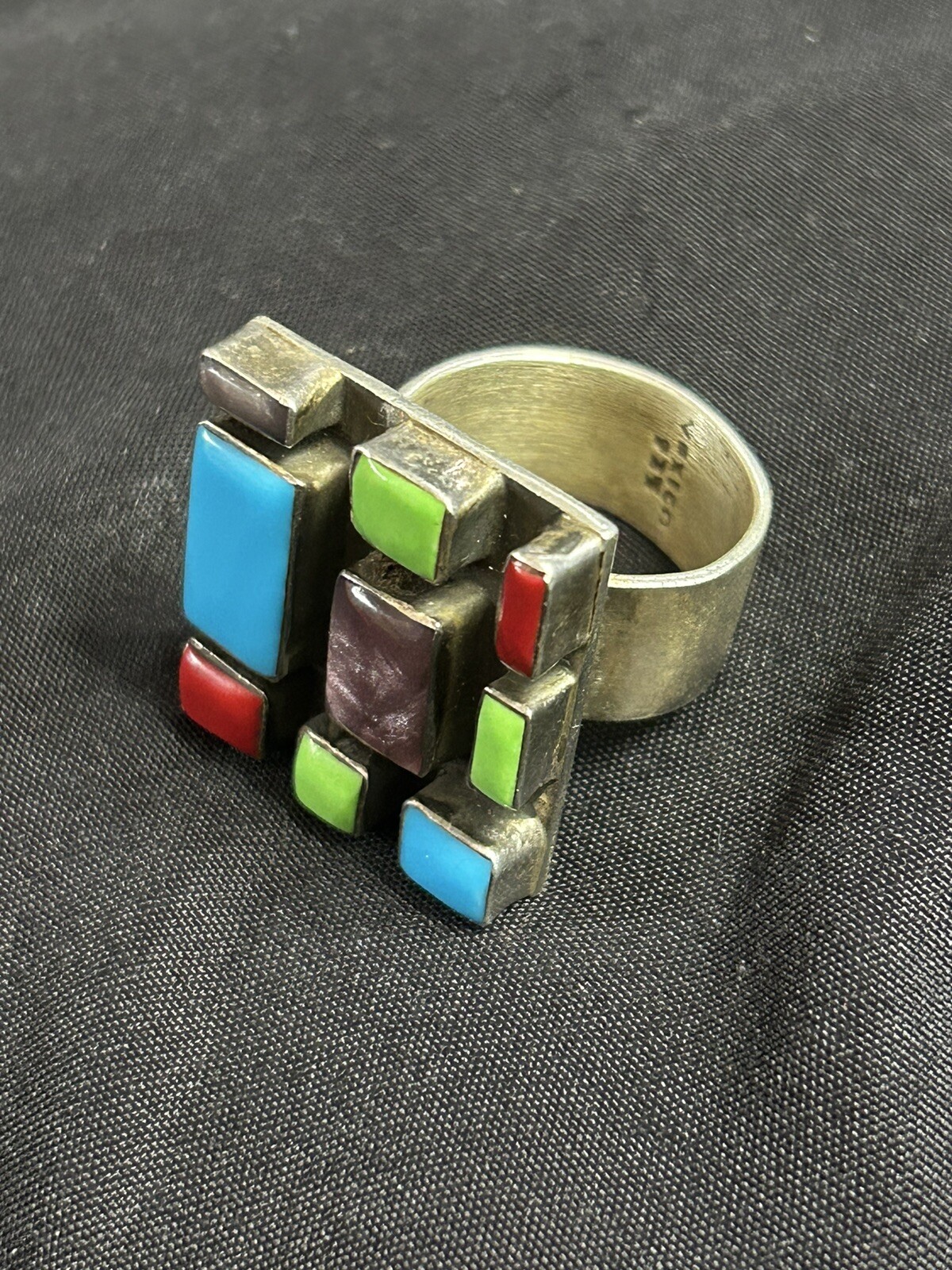 Sterling Silver Modernist Multi Stone Adjustable Mexi Gem