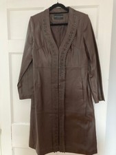 Centigrade Full Length Leather Laser Cut Coat Dark Brown Size M Bnwot