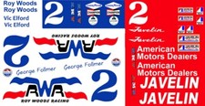  2 Roy Woods Racing Javelin Trans AM 1/64th HO Scale Slot Car Decals