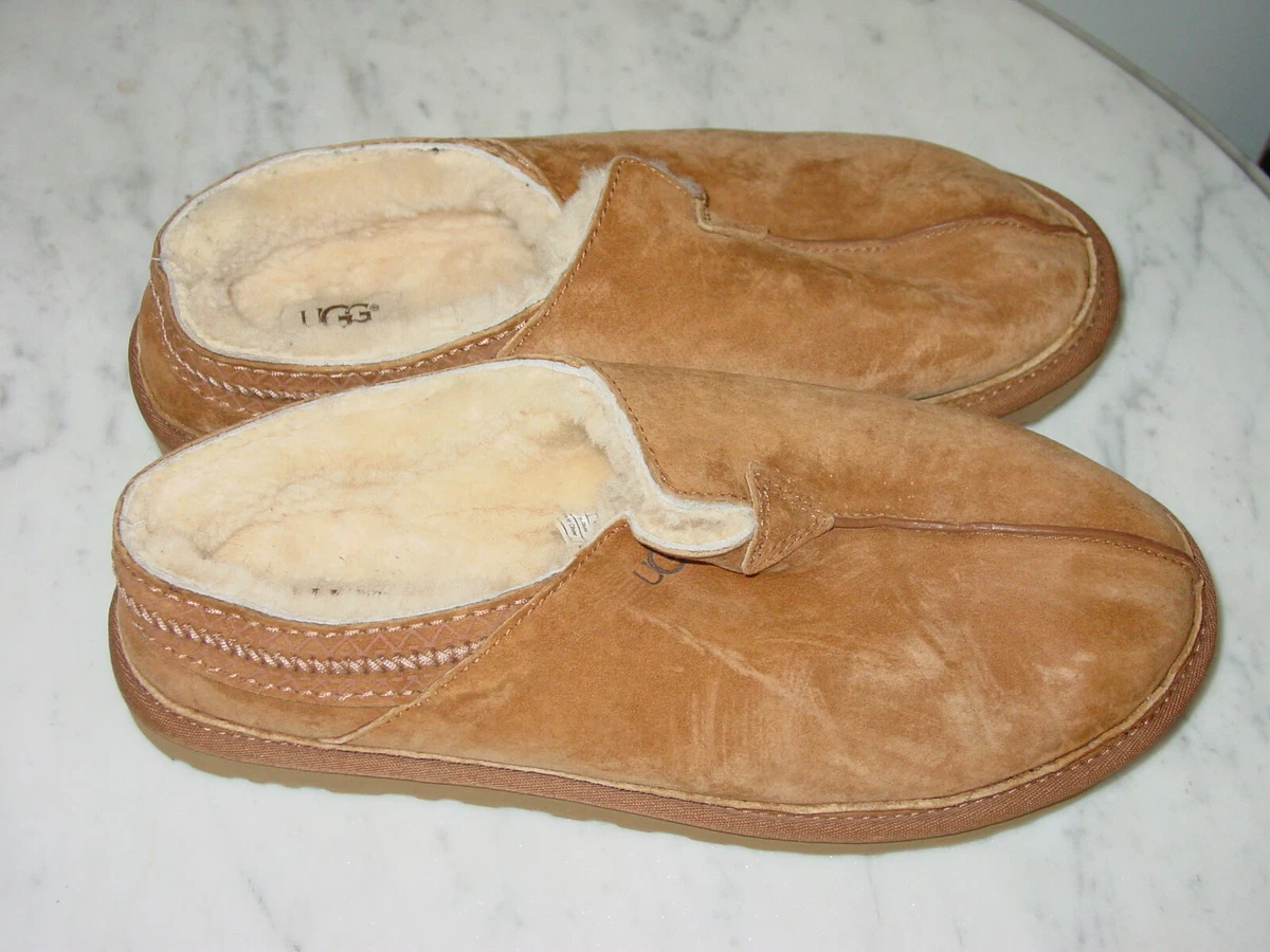 Mens UGG Neuman Suede Chestnut Moccasin Sheepskin Slippers Size