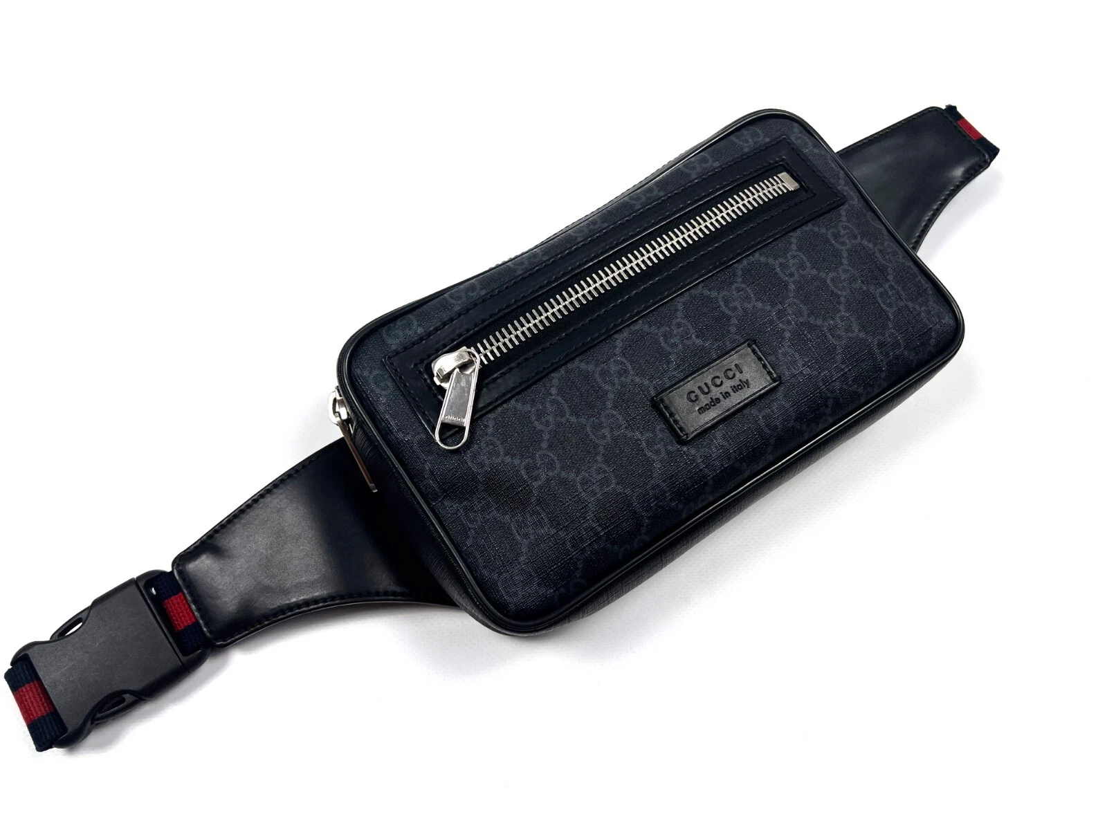 Sac bandoulière authentique cuir noir gris foncé GUCCI GG Supreme   474293