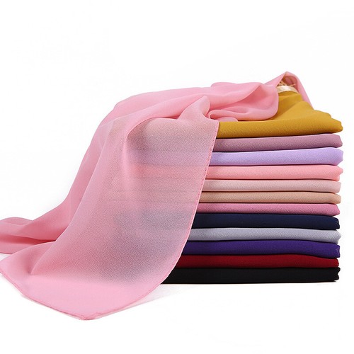 Women Chiffon Hijab Scarf Plain Feather Tassel Scarves Turban Shawls and Wraps - Picture 5 of 37