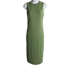 Forever 21 Bodycon Sheath Dress M Green Ribbed Knit Midi Sleeveless Round Neck