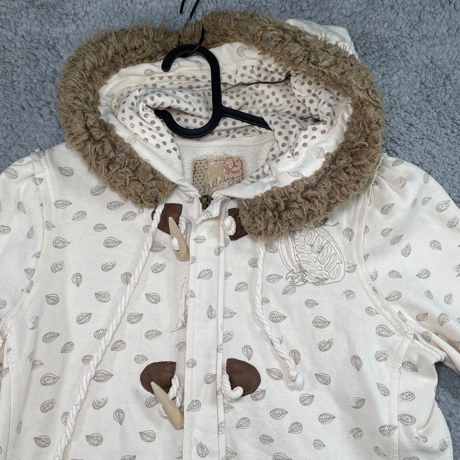 OFF WHITE Felpa donna Billabong junior pelliccia cappuccio zip bottoni davanti taglia media