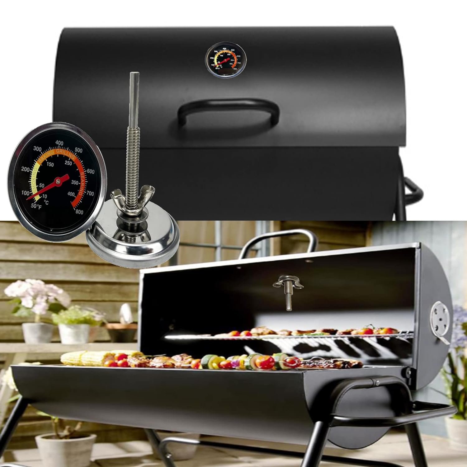 BBQ Grill Thermometer - Charcoal Smoker Temperature Gauge Pit Tool By KT Thermo