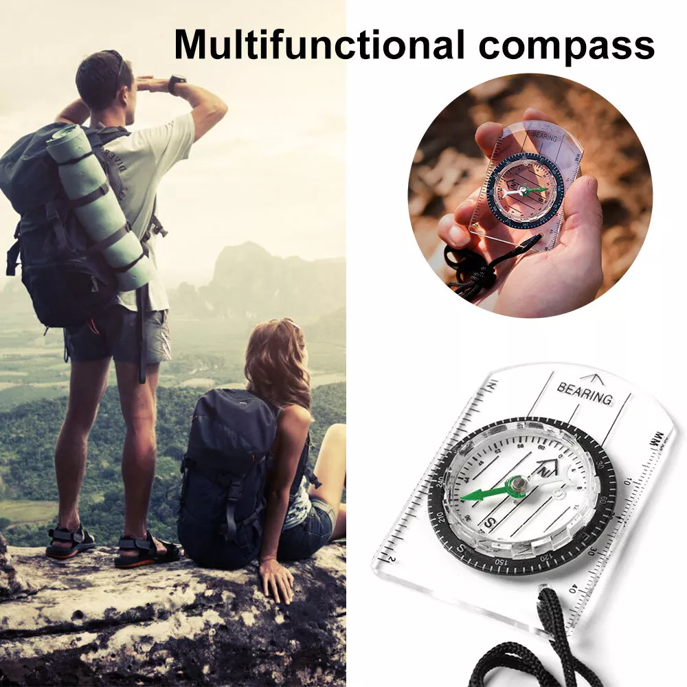 Portable Compass With Ruler Scale For Scout Hiking Camping Boating;  Orienteering Map; Professional Magnifying Compass