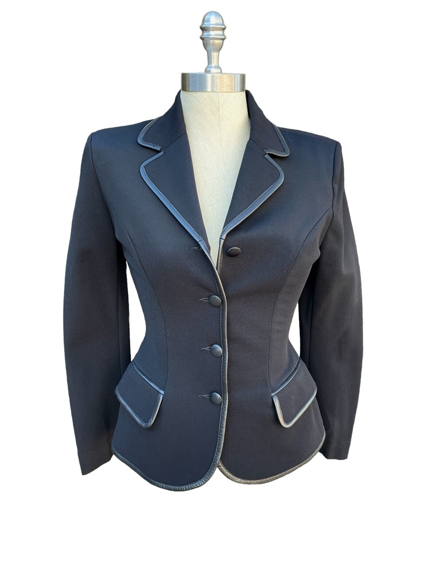 Plein Sud Paris Fitted Blazer Jacket Black Leather piping-Edges