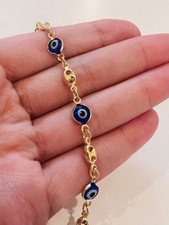Gold Filled Puff Bracelet  Evil Eye Accent  7" to 7.5"