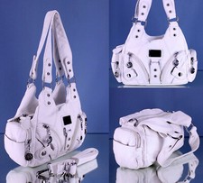 Kleine Damen Handtasche weiß Wochenendtasche Außentaschen Umhängetasche neu