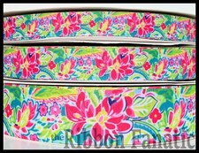 3yds 5/8" 7/8" or 1.5" Pink Green Paisley Floral Preppy Grosgrain Ribbon