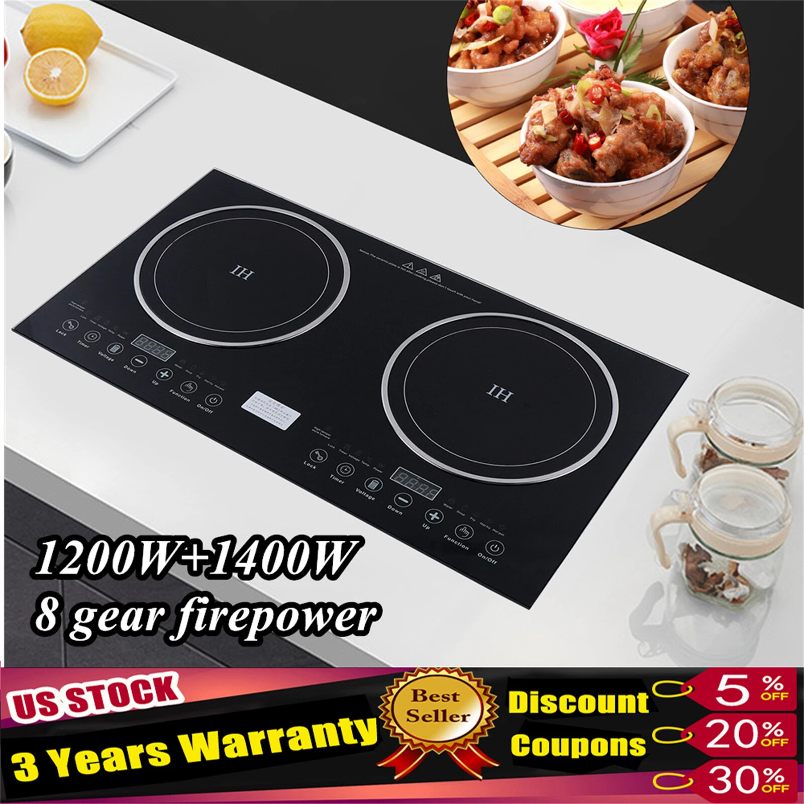 Induction Cooktop 2 Burners Electric Hob Cook Top Stove Ceramic Cooktop 110V New