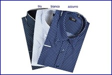 camicia uomo a manica corta mezza fantasia 100 cotone estiva classica blu 41 42