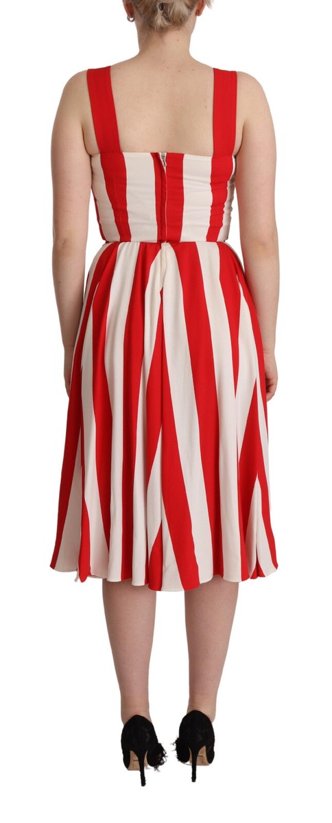 DOLCE & GABBANA Dress White Red Stretch Shift A-line Gown