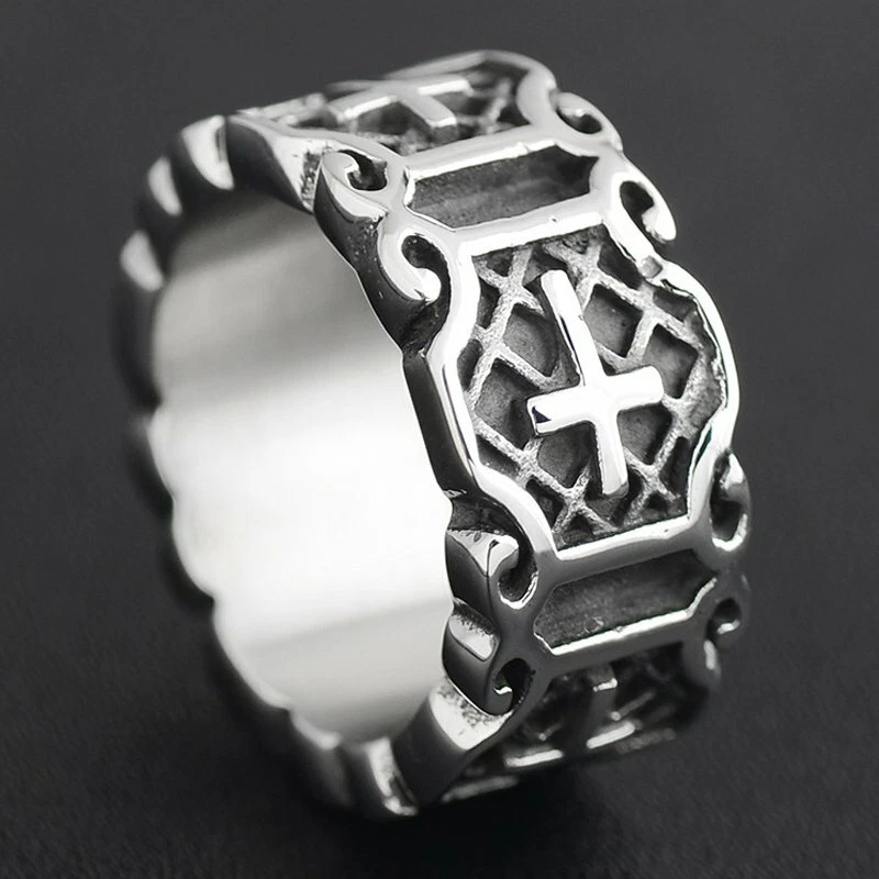 Anillo de cruz cristiana gótica de acero inoxidable para hombre MENDEL para hombre talla 6-15 Foto 4 de 4