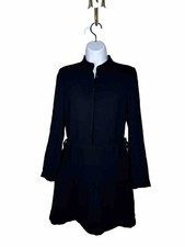 All Saints Sz 0 Black Dress Side ties mandarin Collar Crepe Mini Button