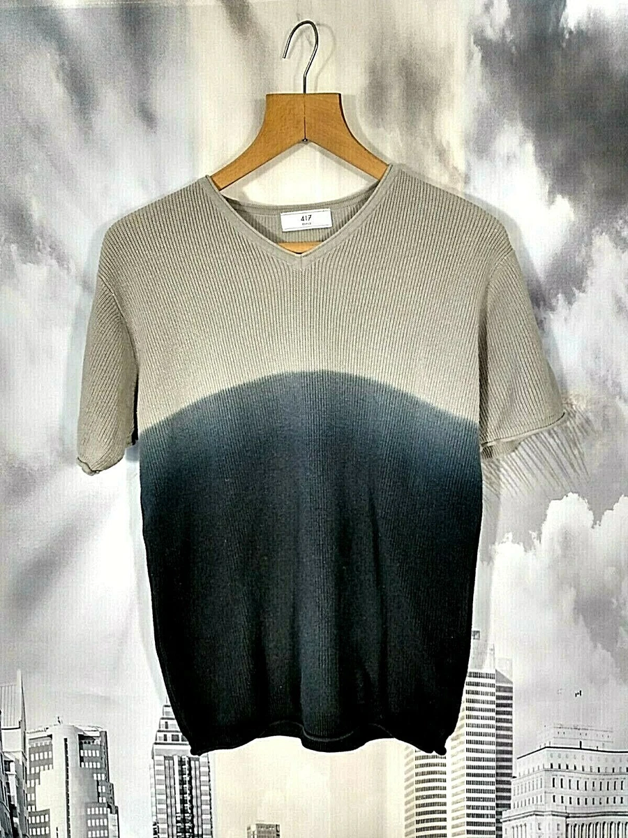 417 EDIFICE JAPAN Ribbed Short Sleeve V Neck Sweater Jumper S M 100% Cotton