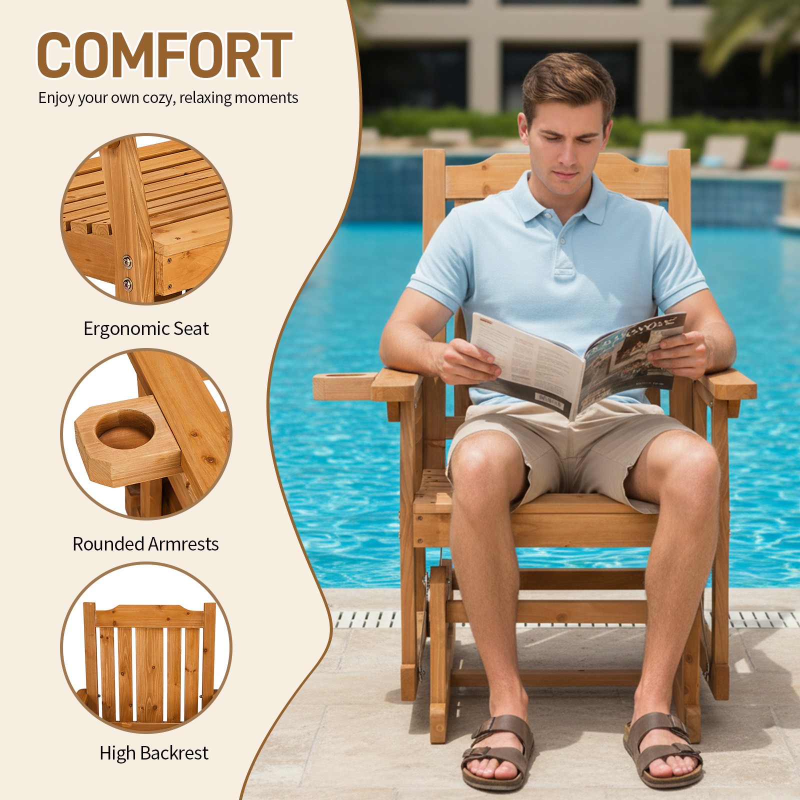 Patio Glider Chair 1Seat w/ Armrest, Backrest Swing Gliding Chair for In/Outdoor