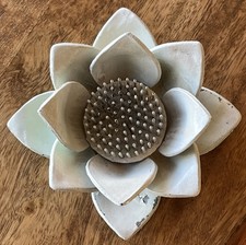 Antique Lotus Metal Flower Pin Frog Ikebana Water Lily Creamy Beige Heavy 