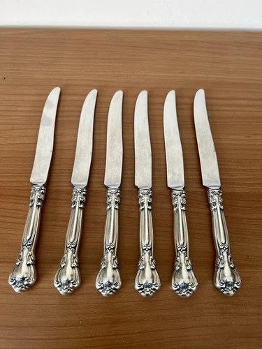6 Gorham Sterling Silver CHANTILLY Dinner Knives 8 7/8” NO Mono